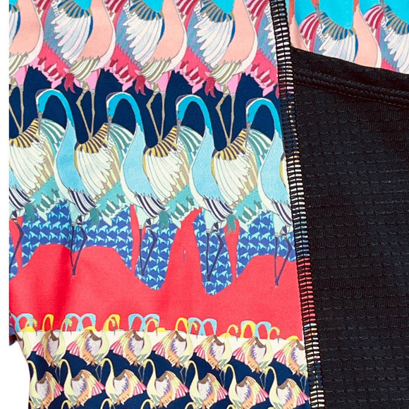 Nux NEW Workout Bike Shorts Blue Pink Black Bird Print With Pockets Medium - Picture 4 of 9